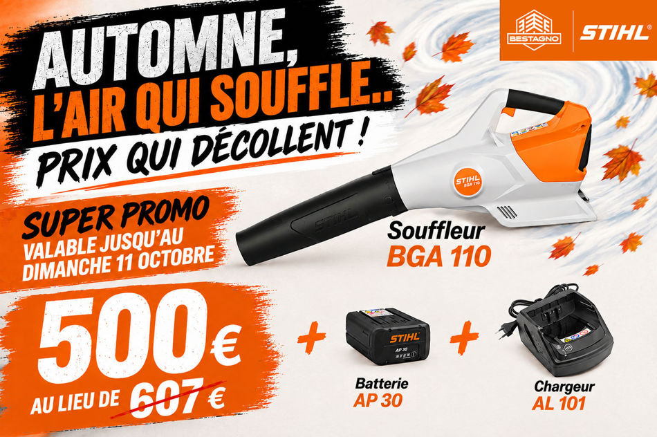 SUPER PROMO STIHL BGA 110 + AP30 + AL101 : économisez plus de 100 € sur le prix catalogue !